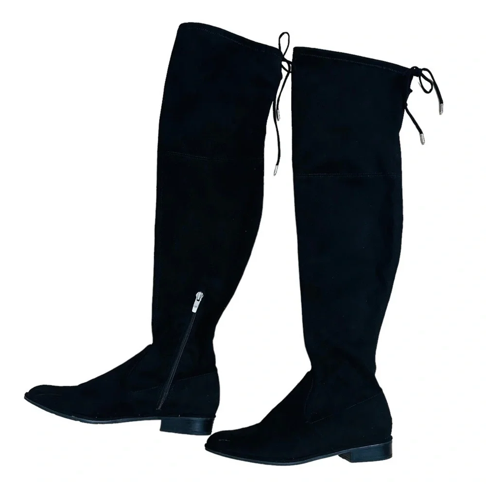 Marc Fisher Boots Over the Knee Fitted Pointed Toe Minimalist Fall Black 6.5
